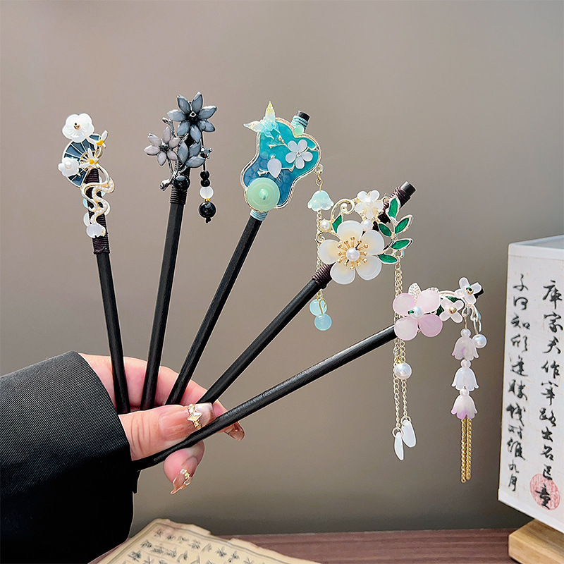 Tech Accessories For Women - Classic Tassel Hair Stick Black Wooden